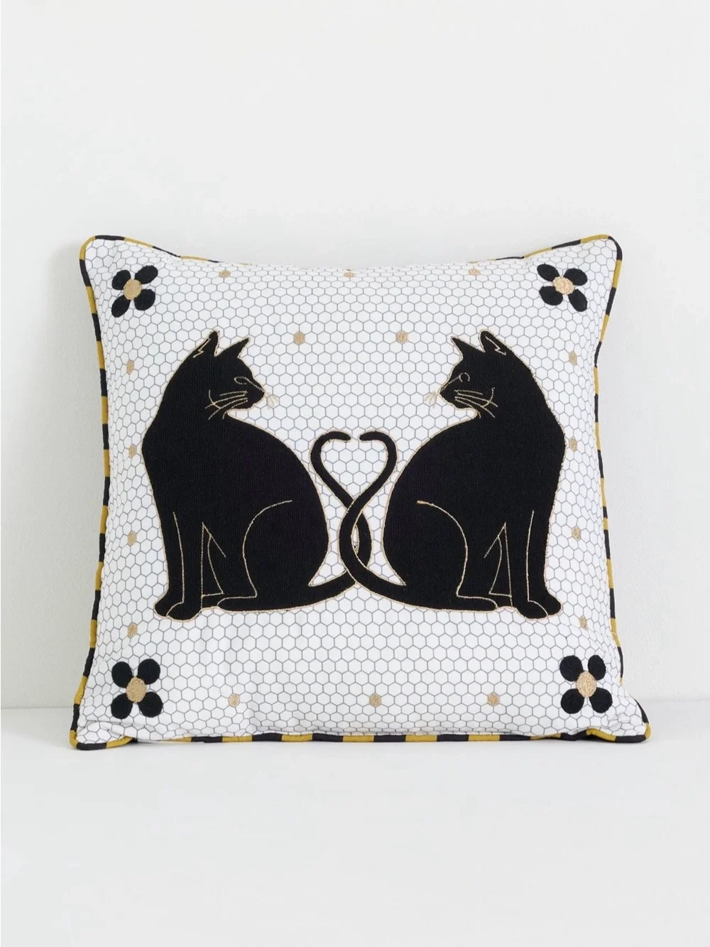Anthropologie Agatha Embroidered Black Cat Indoor/ Outdoor Pillow, 18x18